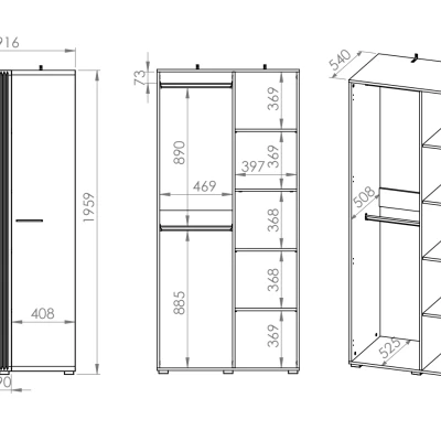 Zweitüriger Kleiderschrank ALIZA – Breite 92 cm, Castello-Eiche / weiß