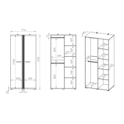 Zweitüriger Kleiderschrank ALIZA – Breite 92 cm, Castello-Eiche / weiß