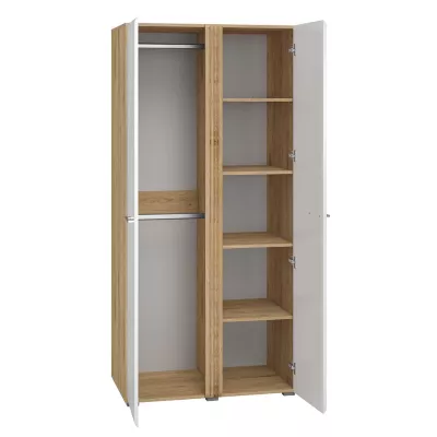 Zweitüriger Kleiderschrank ALIZA – Breite 92 cm, Castello-Eiche / weiß