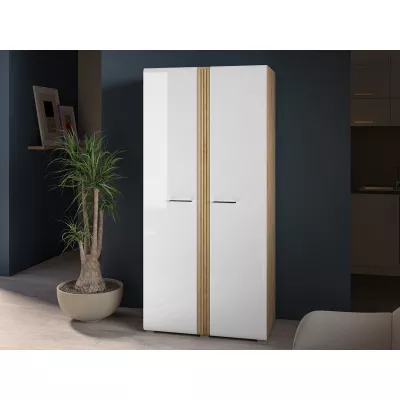 Zweitüriger Kleiderschrank ALIZA – Breite 92 cm, Castello-Eiche / weiß