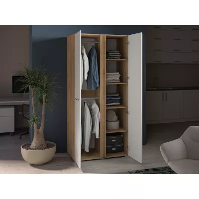 Zweitüriger Kleiderschrank ALIZA – Breite 92 cm, Castello-Eiche / weiß