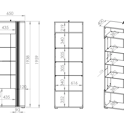 Vitrine mit verglastem Teil ALIZA – links, Eiche Castello / weiß