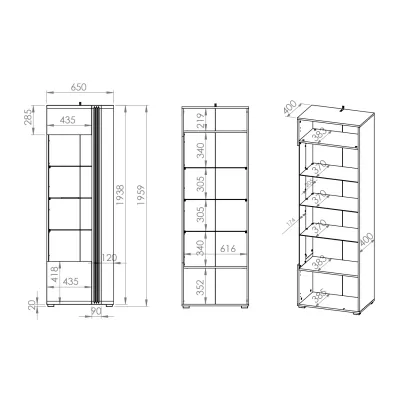 Vitrine mit verglastem Teil ALIZA – links, Eiche Castello / weiß