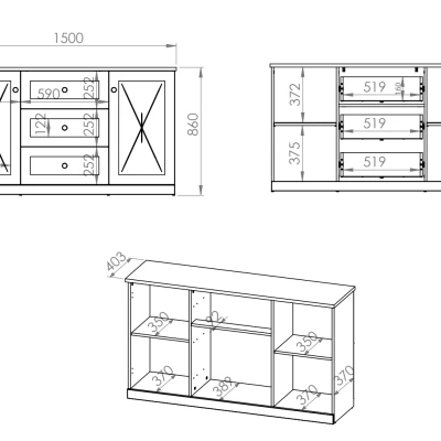 Büffetschrank BRIANA – Weiß / Lefkas-Eiche