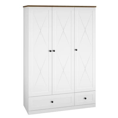 Dreitüriger Schrank BRIANA – Breite 137 cm, weiß / Eiche Lefkas