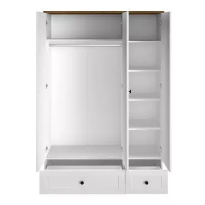 Dreitüriger Schrank BRIANA – Breite 137 cm, weiß / Eiche Lefkas