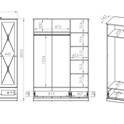 Dreitüriger Schrank BRIANA – Breite 137 cm, weiß / Eiche Lefkas