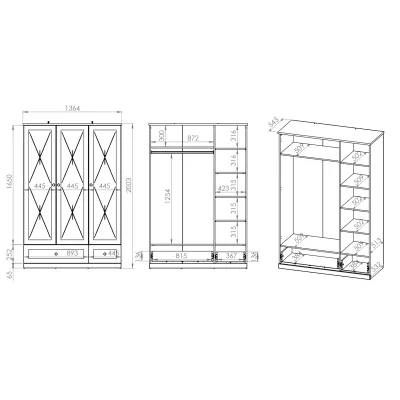 Dreitüriger Schrank BRIANA – Breite 137 cm, weiß / Eiche Lefkas