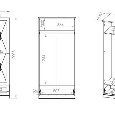 Zweitüriger Schrank BRIANA – Breite 92 cm, Weiß / Lefkas-Eiche