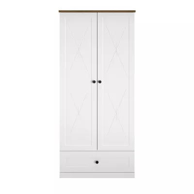 Zweitüriger Schrank BRIANA – Breite 92 cm, Weiß / Lefkas-Eiche