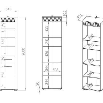 Vitrine mit verglastem Teil DIANDRA – Eiche Artisan