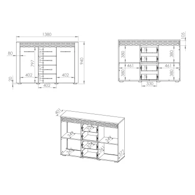 Breite Kombinierte Kommode DIANDRA – Eiche artisan