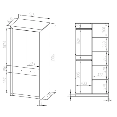 Kleiderschrank KAELA – Breite 92 cm, hell sonoma / sonoma Trüffel