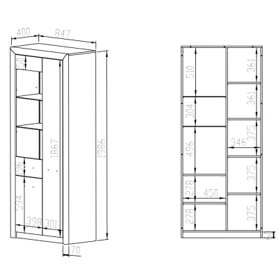 Vitrine mit verglastem Teil KAELA – hell Sonoma / Sonoma Trüffel