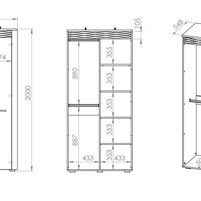 Kleiderschrank DERIKA – Breite 92 cm, weiße Kiefer