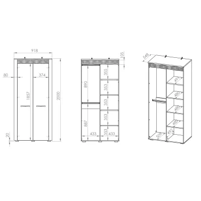 Kleiderschrank DERIKA – Breite 92 cm, weiße Kiefer