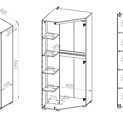 Eckkleiderschrank GVENDA – Breite 82 cm, Sonoma hell