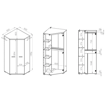 Eckkleiderschrank GVENDA – Breite 82 cm, Sonoma hell