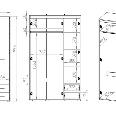 Hoher Kleiderschrank GVENDA – Breite 120 cm, Eiche hell