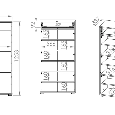 Schmaler kombinierter Schuhschrank RUAN – hell Sonoma