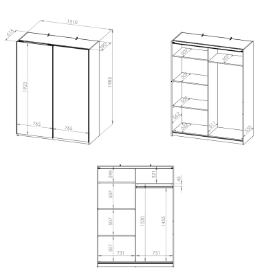 Kleiderschrank mit Schiebetüren EMILA – Breite 151 cm, weiß