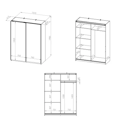 Kleiderschrank mit Schiebetüren EMILA – Breite 151 cm, weiß