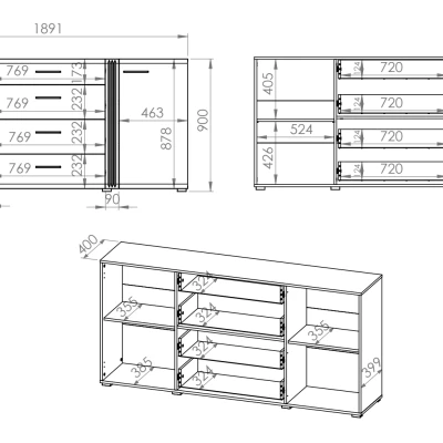 Kombinierte Kommode ALIZA – Breite 190 cm, Castello-Eiche / weiß