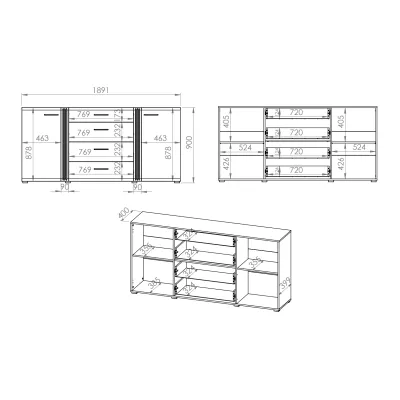 Kombinierte Kommode ALIZA – Breite 190 cm, Castello-Eiche / weiß