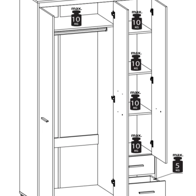 Hoher Kleiderschrank GVENDA – Breite 120 cm, Eiche hell