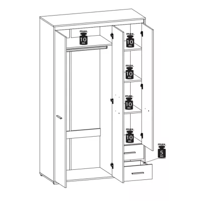 Hoher Kleiderschrank GVENDA – Breite 120 cm, Eiche hell