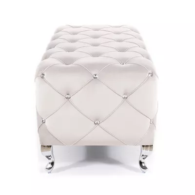 Großer Glamour-Hocker BERTIN – hellgrau