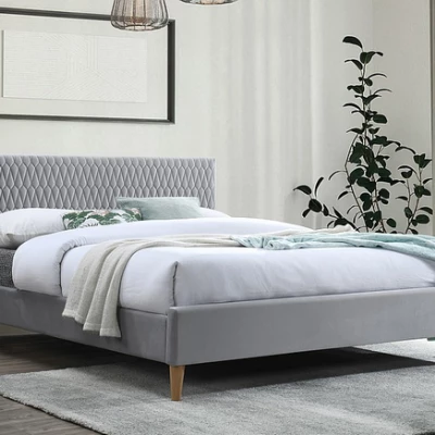 Gepolstertes Doppelbett NEVIO – 140x200 cm, Hellgrau