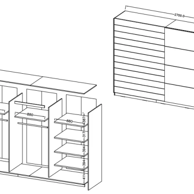 Kleiderschrank mit Schiebetüren SARA – 270 cm, weiß / Eiche beaufort