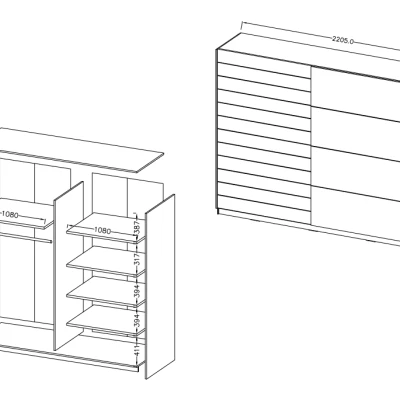 Kleiderschrank mit Schiebetüren SARA – 220 cm, weiß / Eiche beaufort