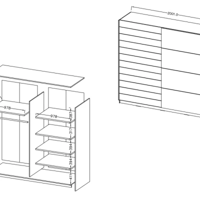 Kleiderschrank mit Schiebetüren SARA – 200 cm, weiß / Eiche beaufort