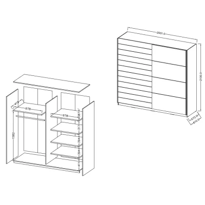 Kleiderschrank mit Schiebetüren SARA – 200 cm, weiß / Eiche beaufort