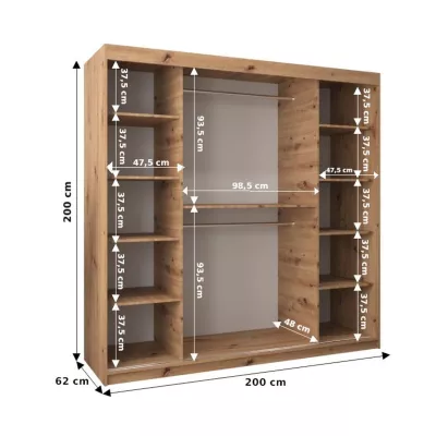 Kleiderschrank ERIKA – Breite 200 cm, Eiche artisan