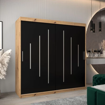 Kleiderschrank ERIKA – Breite 200 cm, Eiche artisan / schwarz