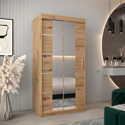 Schrank mit Spiegeln VIVIEN – Breite 100 cm, Eiche Artisan