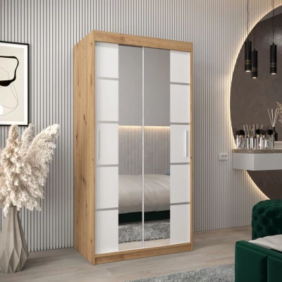 Schrank mit Spiegeln VIVIEN – Breite 100 cm, Eiche Artisan / Weiß