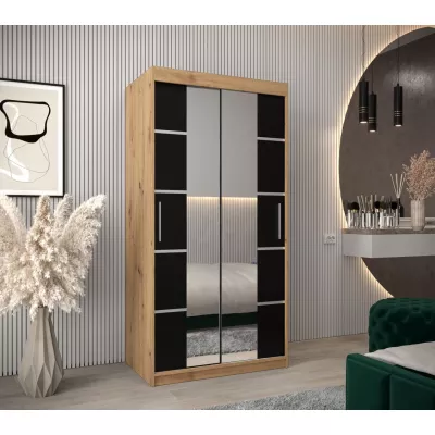 Schrank mit Spiegeln VIVIEN – Breite 100 cm, Eiche Artisan / Schwarz