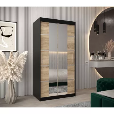 Schrank mit Spiegeln VIVIEN – Breite 100 cm, Schwarz / Eiche Sonoma