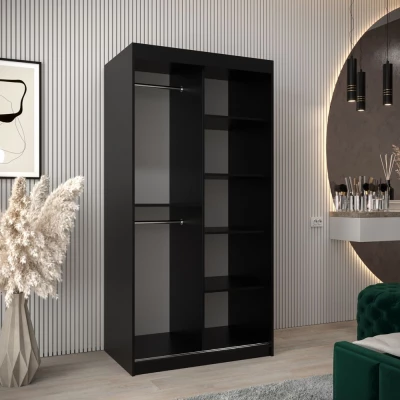 Schrank mit Spiegeln VIVIEN – Breite 100 cm, Schwarz / Eiche Sonoma