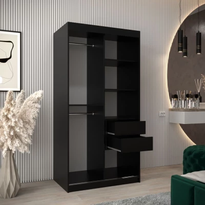 Schrank mit Spiegeln VIVIEN – Breite 100 cm, Schwarz / Eiche Sonoma