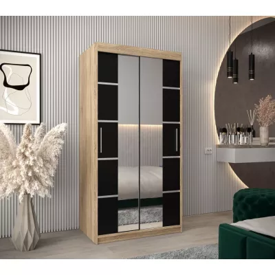 Schrank mit Spiegeln VIVIEN – Breite 100 cm, Eiche Sonoma / Schwarz