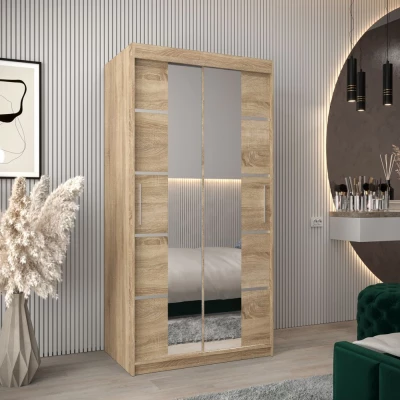 Schrank mit Spiegeln VIVIEN – Breite 100 cm, Eiche Sonoma