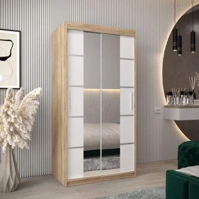 Schrank mit Spiegeln VIVIEN – Breite 100 cm, Eiche Sonoma / Weiß