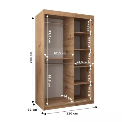 Schrank mit Spiegeln VIVIEN – Breite 120 cm, Eiche Artisan