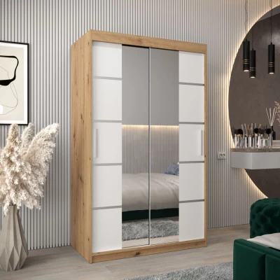 Schrank mit Spiegeln VIVIEN – Breite 120 cm, Eiche Artisan / Weiß