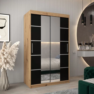 Schrank mit Spiegeln VIVIEN – Breite 120 cm, Eiche Artisan / Schwarz